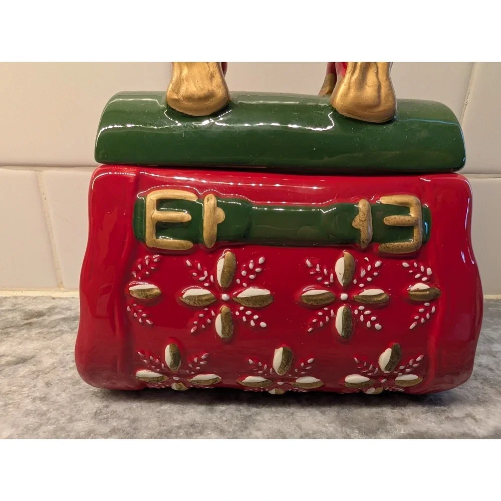 VTG Christmas/Holiday Purse Cookie Jar by David's Cookies Red Green &‎ Gold